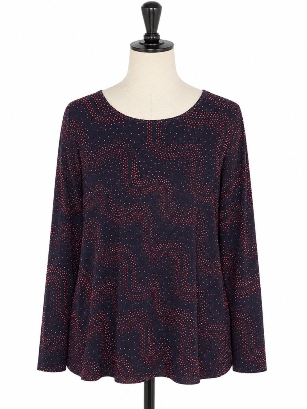 Elementz Vintage Black Red Velour Abstract Dot Long Sleeve Top Plus 2X